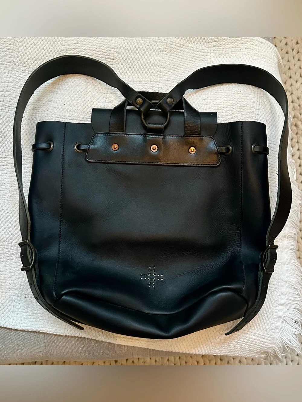 Wp Standatd Minimal Black Leather Backpack with Buckle Flap NEW